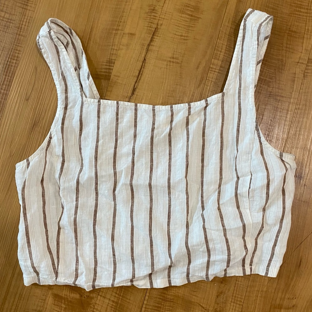 Lou & Grey White and Tan Stripped Linen Tank Top
